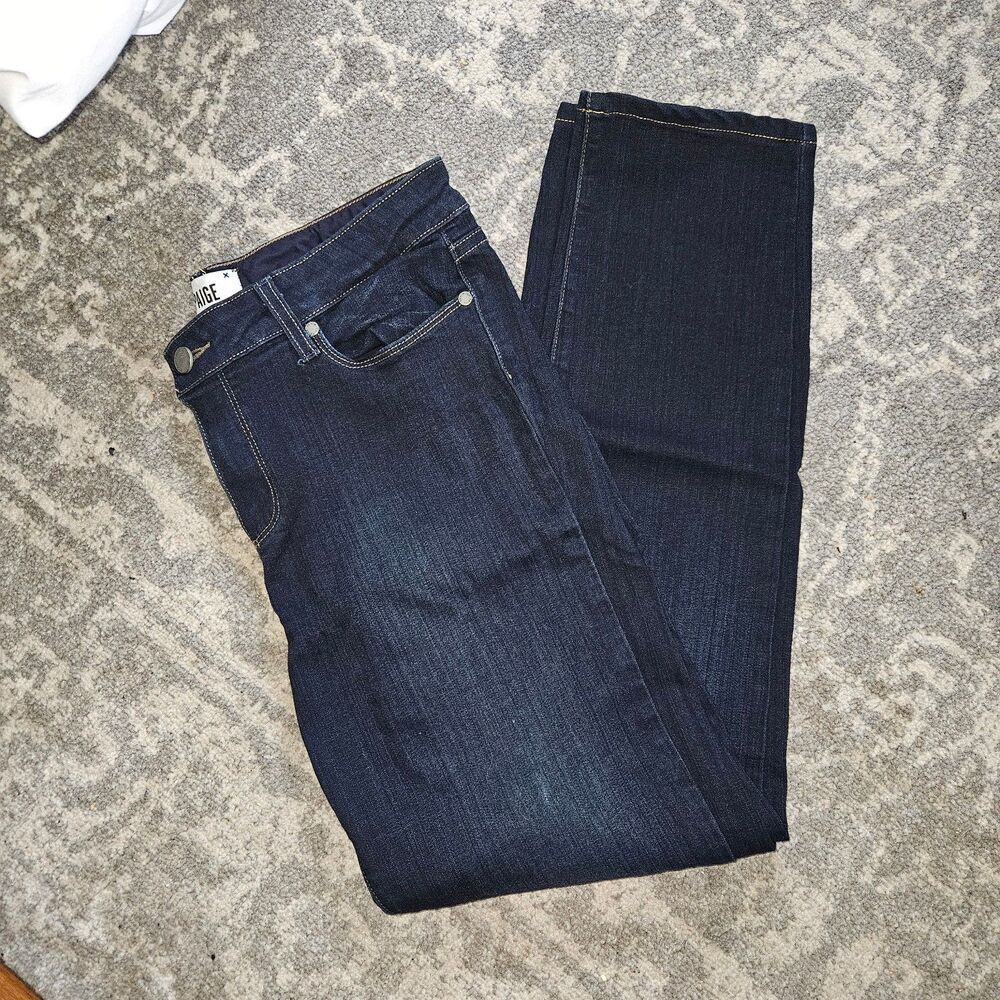 PAIGE Dark Wash Skyline Skinny Sleek Modern 33" Slim Jeans $258 Retail